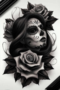 lady-of-death-tattoo-ominous-realism-micro-detail – tattoo design ideas free ai generated – Gallery: muerta-inkby-ai
