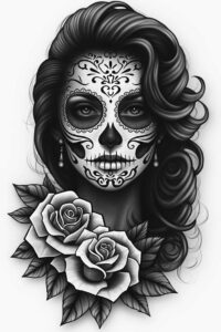 lady-with-symbols-tattoo-gothic-realism-light-play – tattoo design ideas free ai generated – Gallery: muerta-inkby-ai
