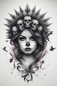 feminine-death-tattoo-supernatural-realism-cgi-realism – tattoo design ideas free ai generated – Gallery: muerta-inkby-ai