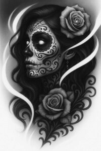 skull-woman-tattoo-reflection-neotraditional-expressive-color – tattoo design ideas free ai generated – Gallery: muerta-inkby-ai