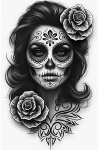 lady-with-flames-tattoo-melting-neotraditional-refined-lines – tattoo design ideas free ai generated – Gallery: muerta-inkby-ai