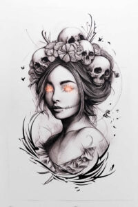 gothic-lady-tattoo-murky-neotraditional-bold-highlights – tattoo design ideas free ai generated – Gallery: muerta-inkby-ai