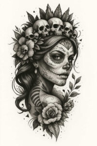 lady-with-ornamentation-tattoo-for-men-noir-neotraditional-clean-fill – tattoo design ideas free ai generated – Gallery: muerta-inkby-ai