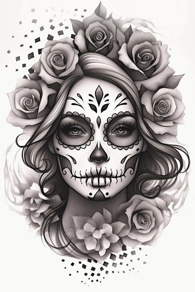muerta tattoo design ideas Surrealism melting forms colorful strength and power