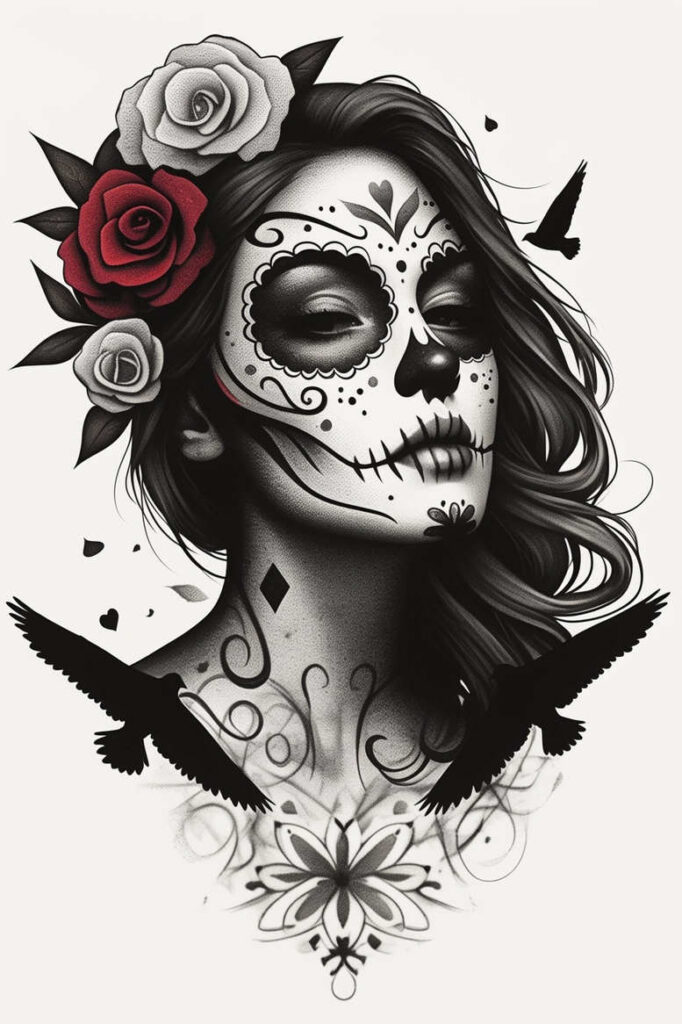 muerta tattoo design ideas high-contrast cultural symbol for lower chest