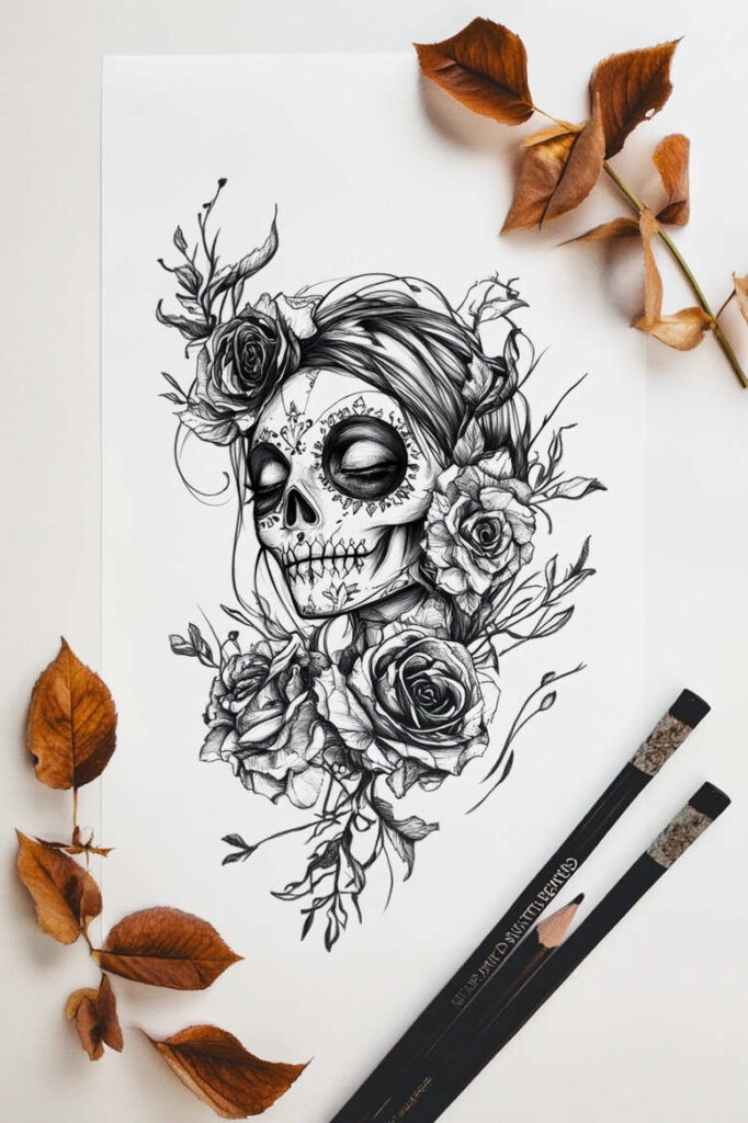 muerta tattoo design ideas refined detail joyful for thigh