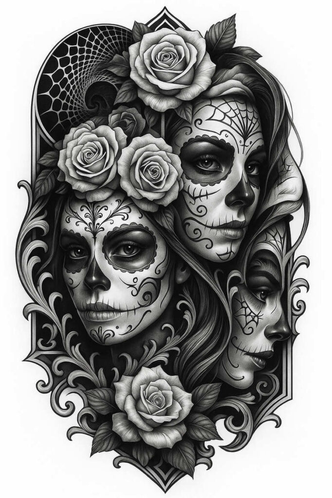 muerta tattoo design ideas Realism contrast play ornamental for side torso