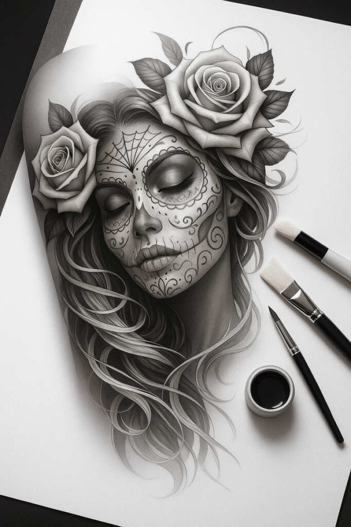 muerta tattoo design ideas cinematic sugar skull shows courage