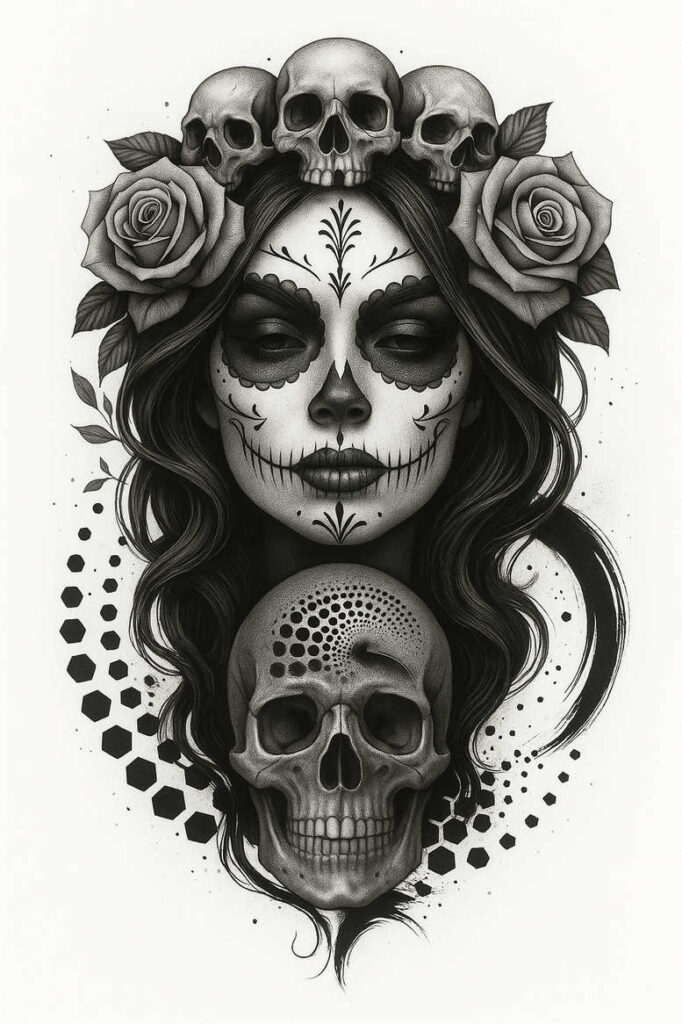 muerta tattoo design ideas rich blacks vibrant colors for scapula