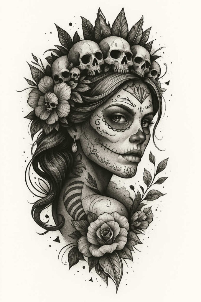 muerta tattoo design ideas close-up vibrant colors symbol of resilience