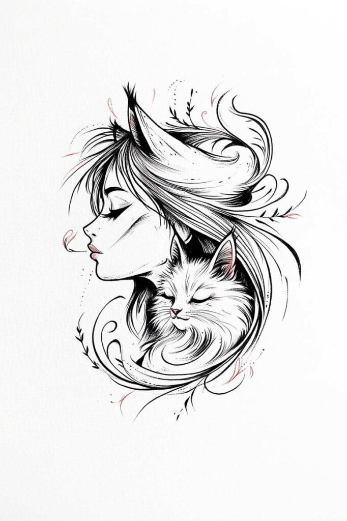 animals-with-lines – tattoo design ideas free ai generated – realism-refined-lines – for-lower-chest – Gallery: news-inkby-ai