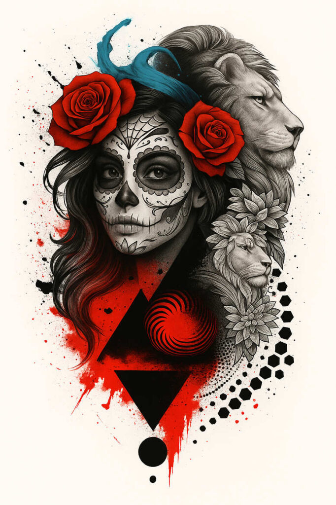 avant-garde – tattoo design ideas free ai generated – neotraditional-dynamic-color – for-back-shoulder – Gallery: news-inkby-ai