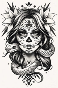 modern-character – tattoo design ideas free ai generated – neotraditional-layered-fill – for-neck – Gallery: news-inkby-ai