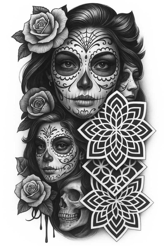 news tattoo design ideas Surrealism symbolic motifs mandala grid symbol of endurance