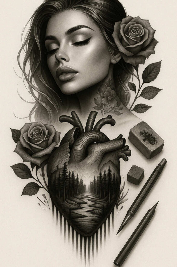 wild-animals – tattoo design ideas free ai generated – surrealism-imaginative – for-calf – Gallery: news-inkby-ai