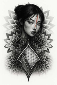 pattern-tattoo-design – tattoo design ideas free ai generated – geometric-fusion – for-shoulder-blade – Gallery: pattern-inkby-ai