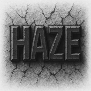 Stone background with cracked texture and bold HAZE letters rendered in black and grey; pattern-friendly surface; tattoo project for cover-up.