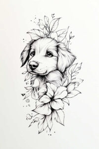 pets-tattoo-ideas – tattoo design ideas free ai generated – no-shading – for-lower-leg – Gallery: pets-inkby-ai
