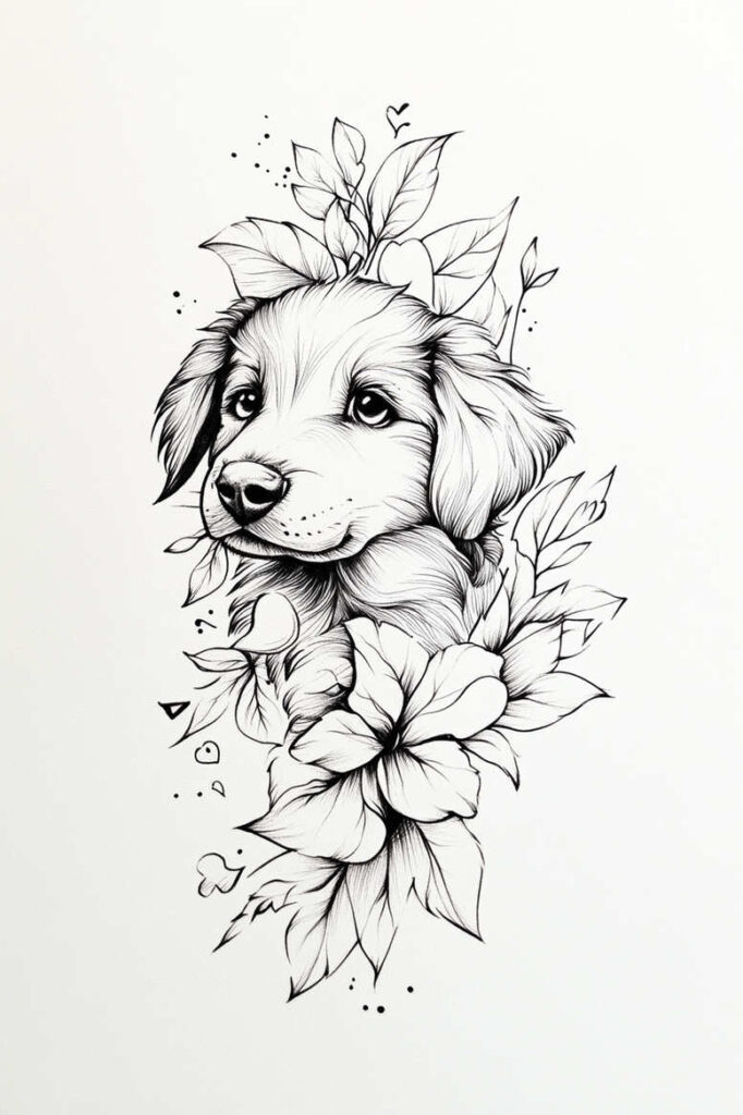 pets-tattoo-ideas – tattoo design ideas free ai generated – no-shading – for-lower-leg – Gallery: pets-inkby-ai