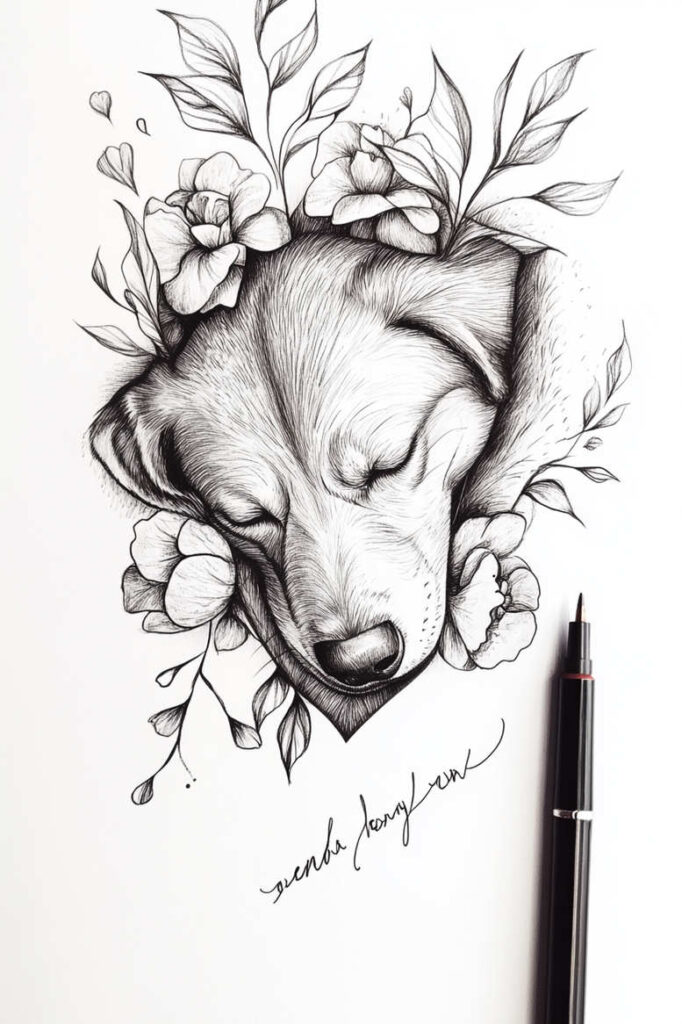 pets-tattoo-ideas – tattoo design ideas free ai generated – outline-only – for-collarbone – Gallery: pets-inkby-ai