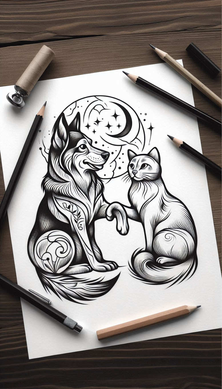 pets tattoo design ideas Neotraditional dynamic color detail for lower leg