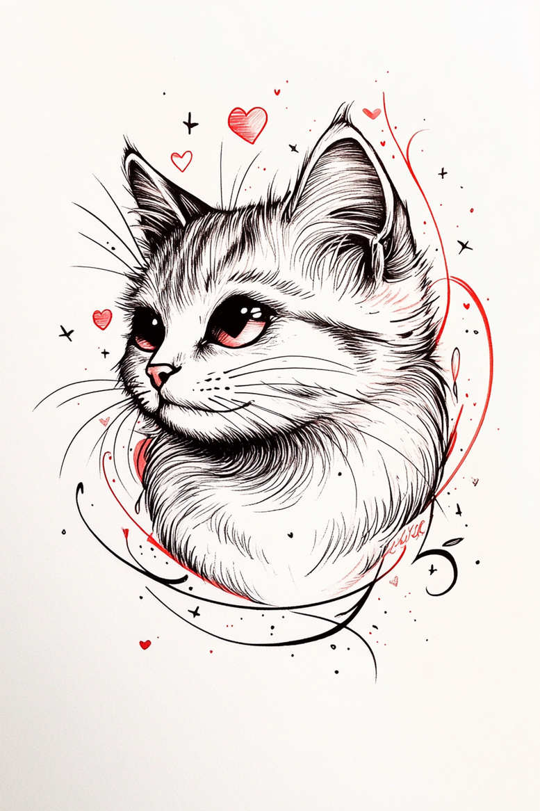 pets tattoo design ideas Surrealism fluid forms detailed fur for hand