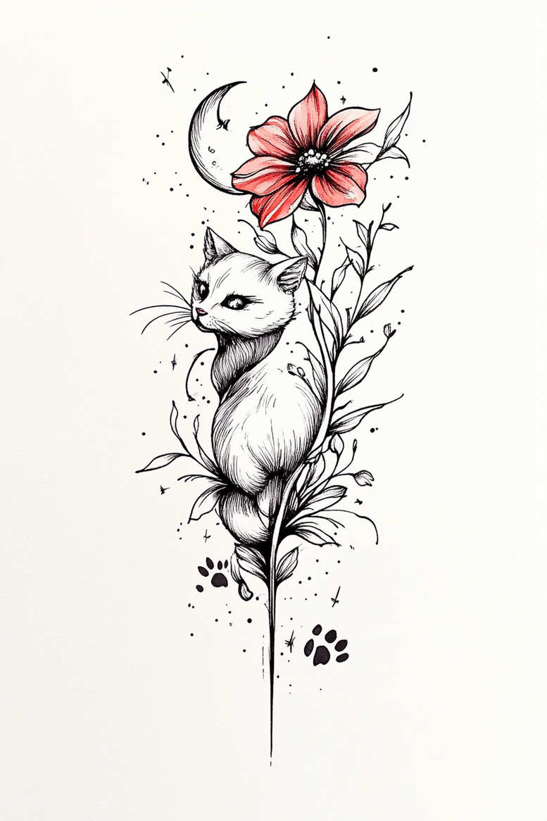pets tattoo design ideas Surrealism floating elements natural poses represents determination