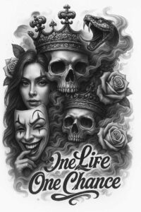 courage-symbol-skull-tattoo – tattoo design ideas free ai generated – mirror-image – for-lower-thigh – Gallery: skulls-inkby-ai