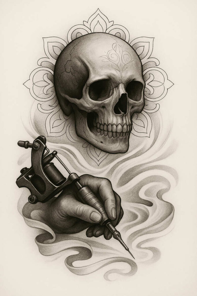 skulls tattoo design ideas bold color morbid elegance for back of neck