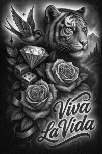 tiger-artistic-detail – tattoo design ideas free ai generated – neotraditional-fine-detail – for-back-of-neck – Gallery: tigers-inkby-ai