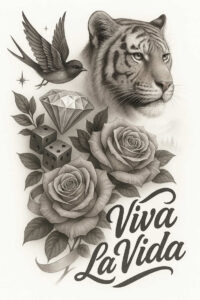 tiger-with-shadow – tattoo design ideas free ai generated – surrealism-fantastical-elements – for-lower-arm – Gallery: tigers-inkby-ai