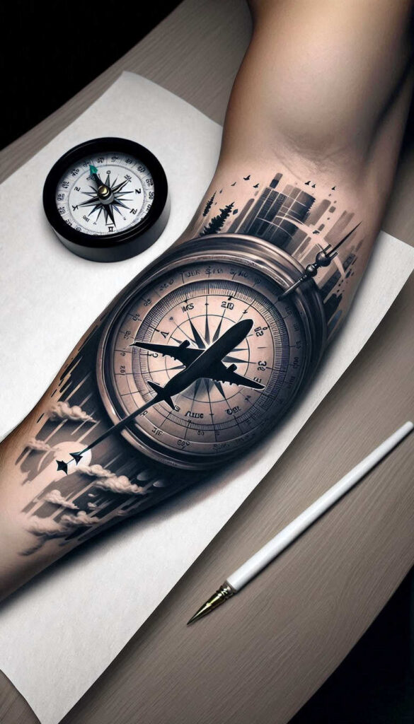 travels tattoo design ideas bold highlights cardinal compass for lower chest