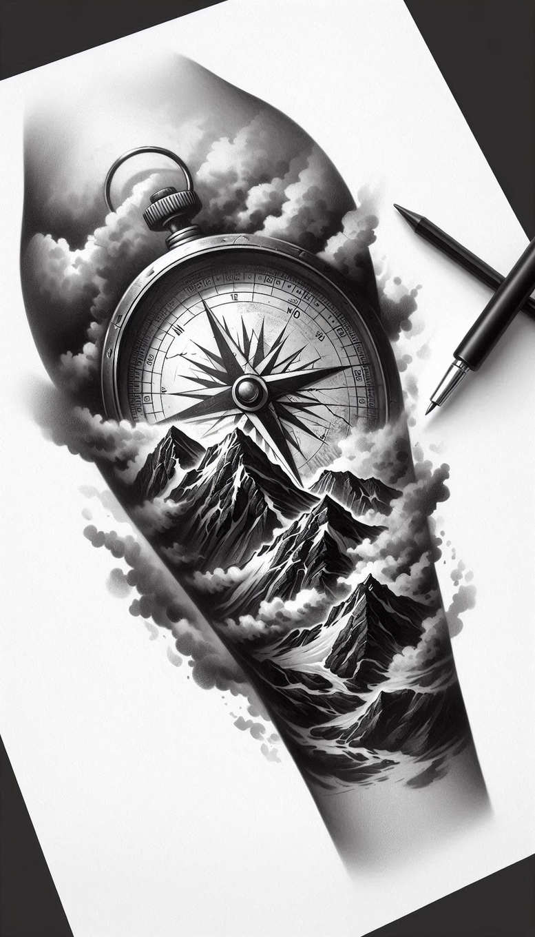 travels tattoo design ideas textured fills celestial compass embodying courage