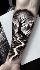 travels tattoo design ideas crisp outline horizon goal endurance and power
