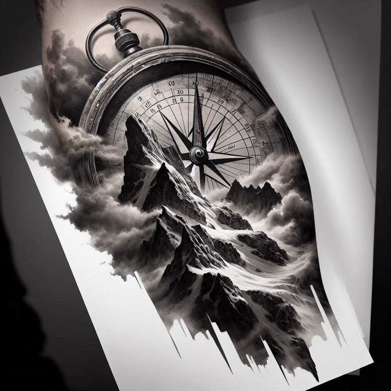 travels tattoo design ideas Realism refined lines symbolic compass stands for endurance