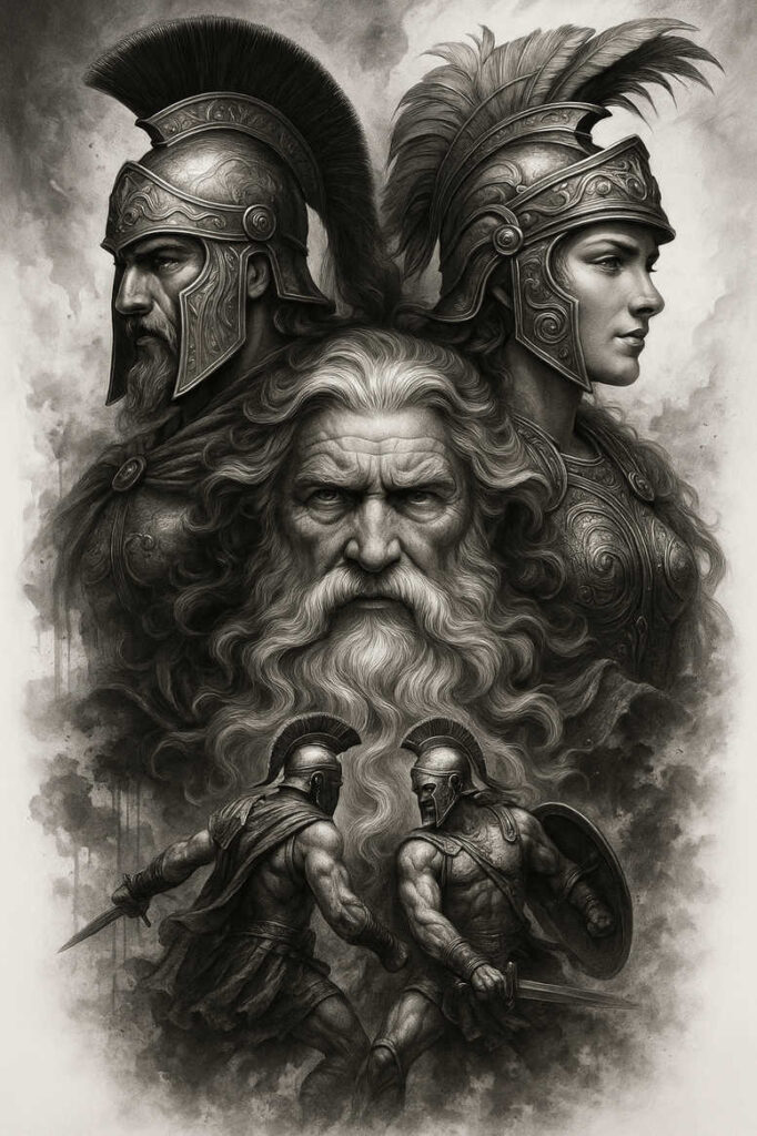 mythological-deities – tattoo design ideas free ai generated – depth-of-field – undefined – Gallery: ancient-greece-inkby-ai