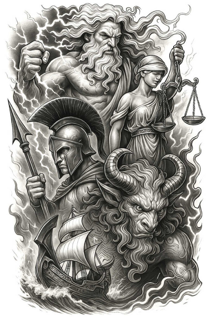 allegorical-style – tattoo design ideas free ai generated – fine-details – undefined – Gallery: ancient-greece-inkby-ai