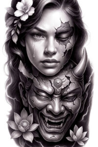 minimalist-geisha – tattoo design ideas free ai generated – surrealism-phantasmagoric – for-elbow – Gallery: geisha-inkby-ai