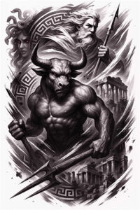 monster-with-details – tattoo design ideas free ai generated – gloomy – for-thigh – Gallery: monsters-greece-inkby-ai
