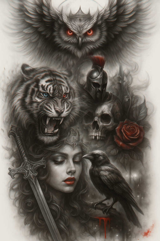 animals-with-detail – tattoo design ideas free ai generated – neotraditional-artful-color – for-back – Gallery: news-inkby-ai