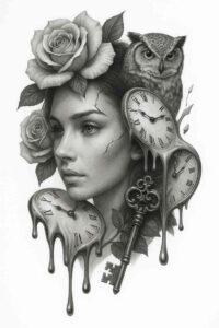development – tattoo design ideas free ai generated – surrealism-ambiguous-space – for-behind-ear – Gallery: news-inkby-ai
