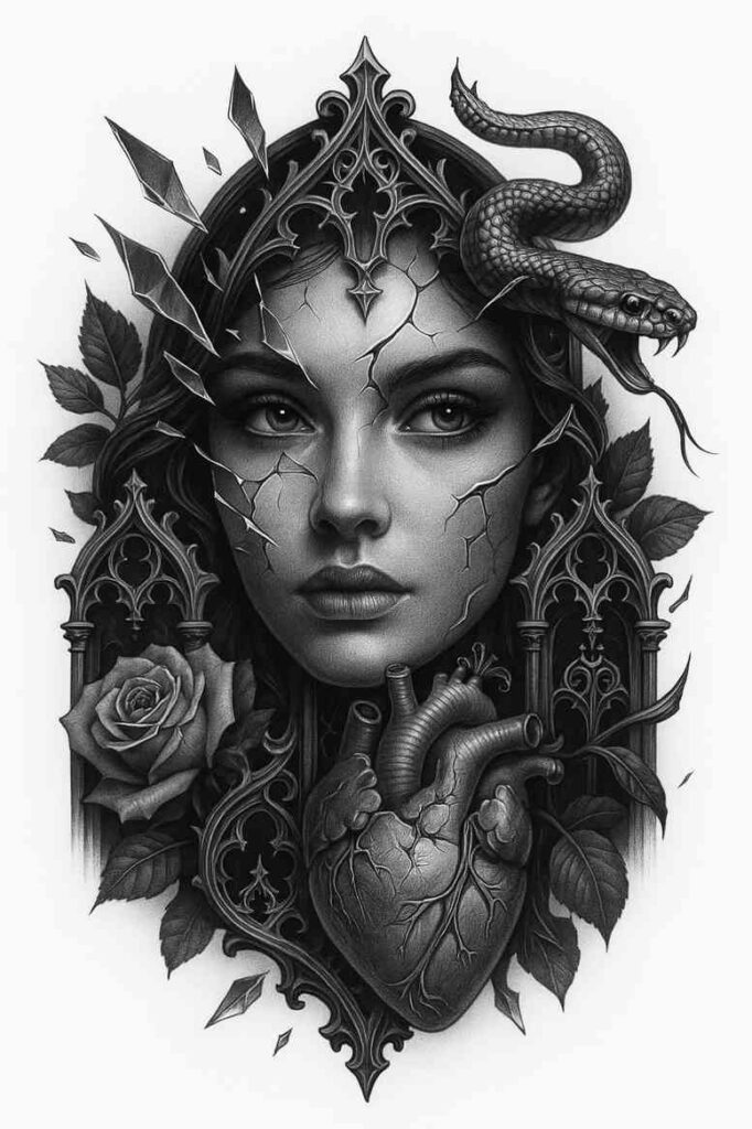 evolution-tattoo – tattoo design ideas free ai generated – realism-realistic-lighting – for-upper-chest – Gallery: news-inkby-ai