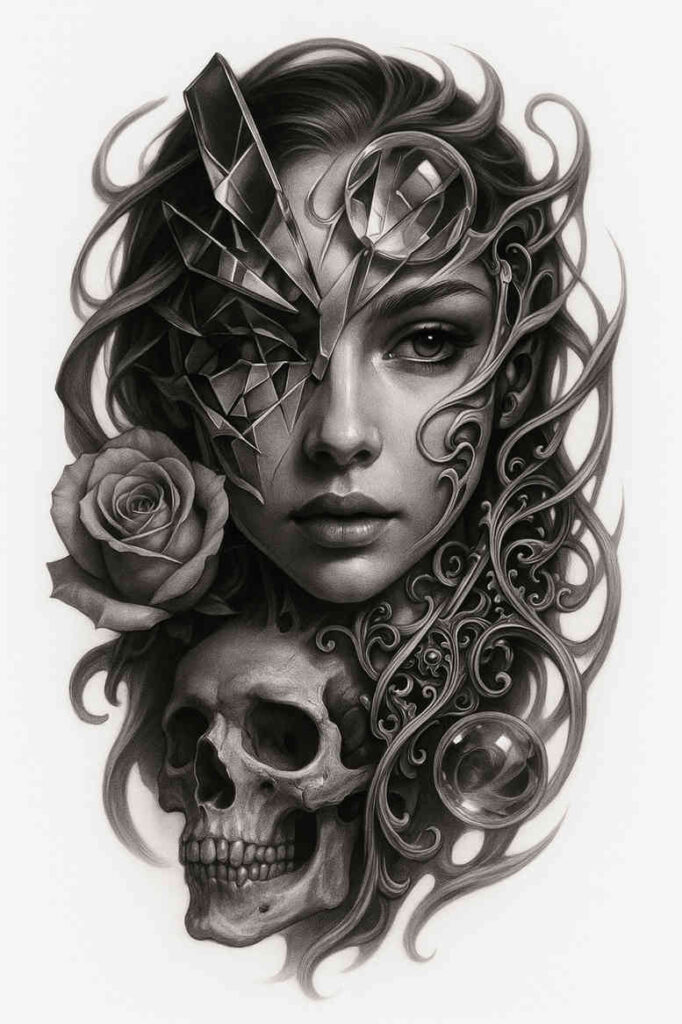 evolving-trend-tattoo – tattoo design ideas free ai generated – neotraditional-artistic-contrast – for-side-torso – Gallery: news-inkby-ai