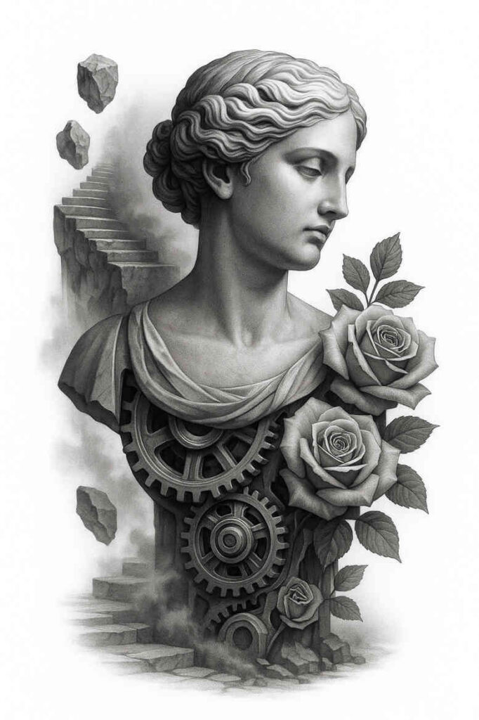 fresh-trends – tattoo design ideas free ai generated – realism-ink-layering – for-shoulder-blade – Gallery: news-inkby-ai