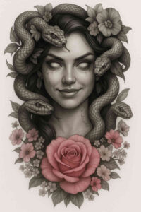 modern-character-tattoo – tattoo design ideas free ai generated – neotraditional-ornamental – for-inner-arm – Gallery: news-inkby-ai