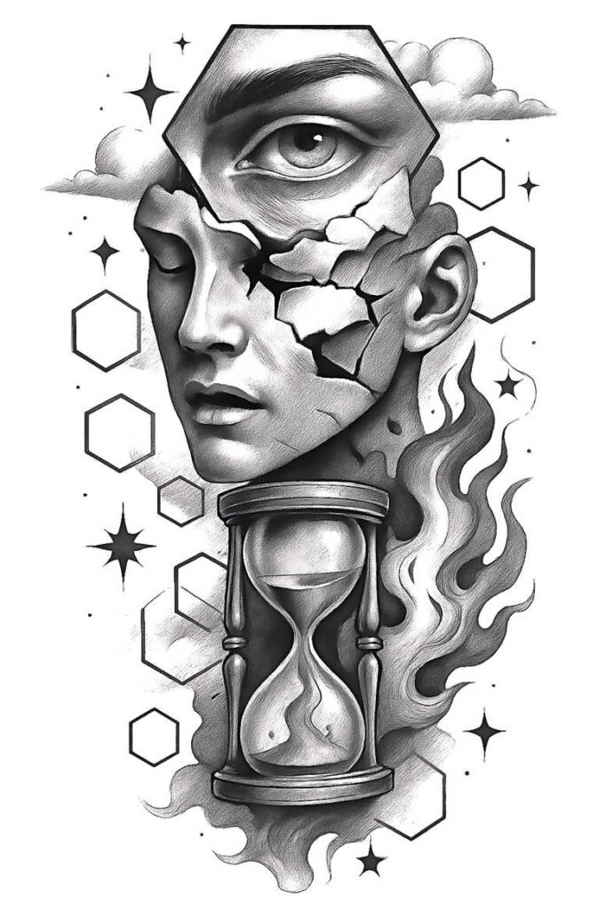 modern-patterns – tattoo design ideas free ai generated – neotraditional-soft-blending – for-lower-thigh – Gallery: news-inkby-ai