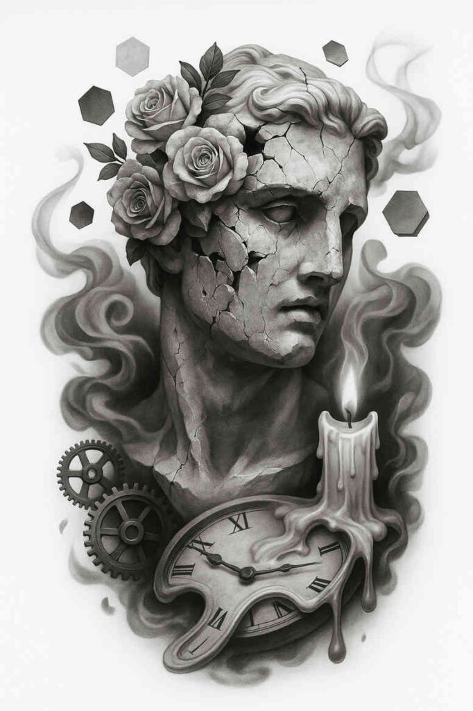 new-inspiration-tattoo – tattoo design ideas free ai generated – neotraditional-smooth-gradients – for-lower-chest – Gallery: news-inkby-ai
