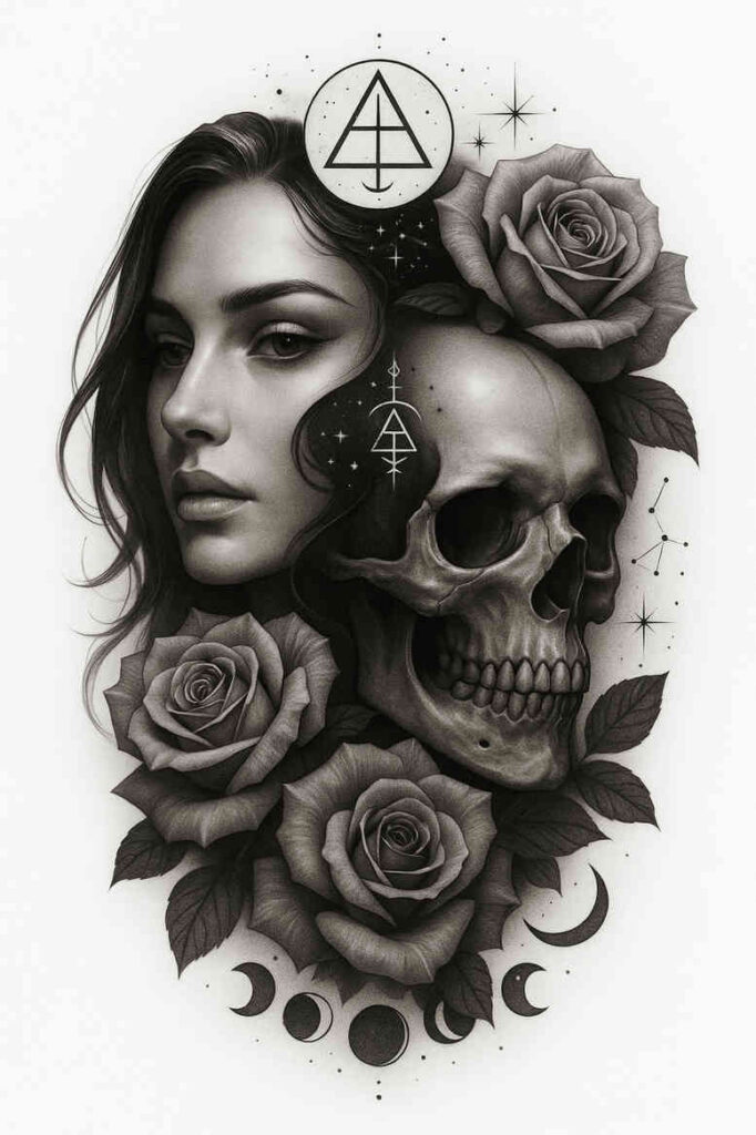 new-technique-tattoo – tattoo design ideas free ai generated – neotraditional-vintage-influence – for-shoulder-blade – Gallery: news-inkby-ai