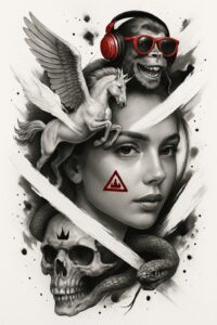 news tattoo design ideas Surrealism fragmentation 3D-rendered represents resilience