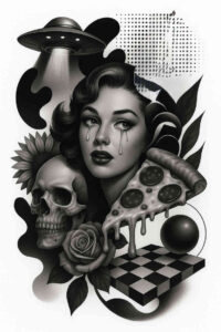 news tattoo design ideas Neotraditional balanced tones deep-shading for outer arm